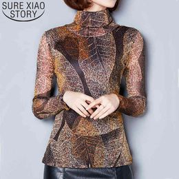Autumn Shirts Blusas Mujer Long Sleeve Turtleneck Ladies Printed Blouse Women Tops Plus Size 4XL Slim 7374 50 210415