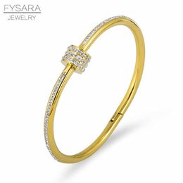 Fysara Luxury Lover Screw Bangles for Women Fashion Jewellery Cubic Zirconia Full Crystals Nail Bangles Charm Jewellery Q0717