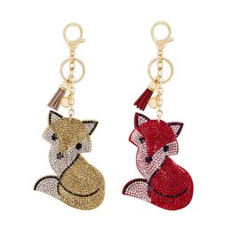 New cute cartoon rhinestone fox keychain pendant creative Korean flannel tassels animal pendant bag accessories G1019