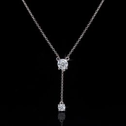 Romantic Long Lab Diamond Pendant Real 925 Sterling Silver Party Wedding Pendants Chain Necklace For Women Bridal Charm Jewelry