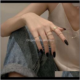Band Drop Delivery Minimalism Gold Colour Round Geometric Finger Rings Set For Women 2021 Classic Circle Open Joint Ring Female Jewellery Gifts