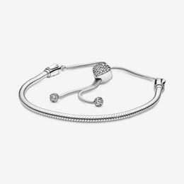 Designer Jewellery 925 Silver Bracelet Charm Bead fit Pandora Adjustable Pave Heart Clasp Snake Chain Slide Bracelets Beads European Style Charms Beaded Murano