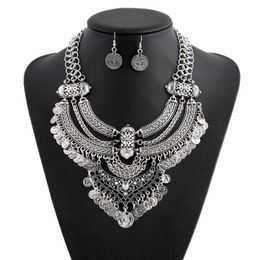 Vintage Bold Style Engraved Metal Bars And Coins Women`s Statement Collar Necklaces Chokers