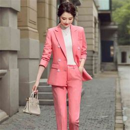 High quality winter plus size women's pants suits two-piece Casual double-breasted professional ladies jacket Slim elegant 210527