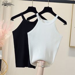 Summer Clothing O Neck Sleeveless Crop Top White Women Black Casual Basic T Shirt Off Shoulder Sexy Backless Tank 13644 210508