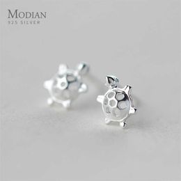 Real 100% 925 Sterling Silver Tortoise Cute Stud Earrings for Women Ear Statement Jewellery Accessories 210707