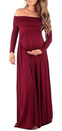 Maternity Dresses women's tailed one line reverse collar Jumpsuit long skirt photography long sleeve dress 8959