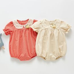 Casual Baby Girl Short Sleeve Lace Rompers born Summer Kids Infant Clothes Jumpsuits 210429