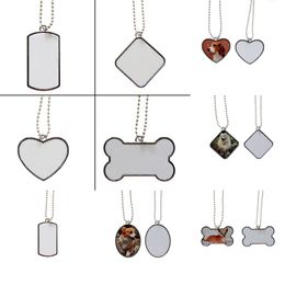 Blank Sublimation Stainless Steel Dog Tag With Chain Necklace Heat Thermal Transfer DIY Printing Pet ID Card Smooth Metal Pendant GGA4201