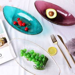 Creative Colour Phnom Penh Boat-shaped Glass Plates Household Transparent Fruit Plate Vegetable Dessert Tableware Salad Bowl