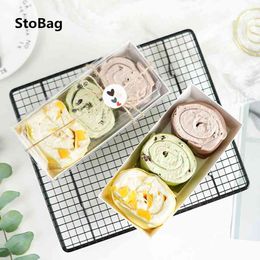 StoBag 10pcs White Cake Boxes And Packaging Transparent Cover Patisserie Bread Box Cake Decoration Kind Favour Baby Shower Gift 210602