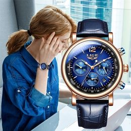 LIGE Top Brand di Lusso Delle Donne Del Vestito Della Vigilanza Casual Al Quarzo Delle Signore Orologi Da Polso In Pelle Impermeabile Orologio di Moda Relogio Feminino 220228