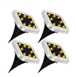 4PCS Solar Powered LED Lawn Light Square Buried Inground Recessed Lamp for Garden Outdoor Deck Path - Warm White