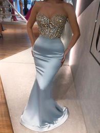 2022 Light Blue Plus Size Arabic Aso Ebi Mermaid Lace Sexy Prom Dresses Sweetheart Satin Elegant Evening Formal Party Second Recep338e