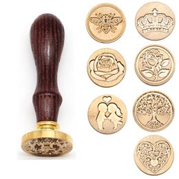 European Flower Fire Paint Seal Wax Seal Stamp Head Wooden Handle Set For Wedding Invitation Signature Kids Toy