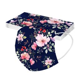 2021 Adult masks disposable three-layer rose peony flower printed non-woven anti-dust and windproof mask