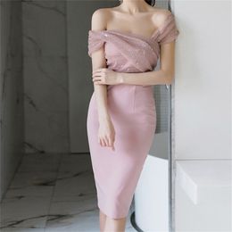 Sexy Off Shoulder Strapless Midi Party Dress Women Ruched Elegant Bodycon Club Short Sleeve Pencil Clubwear 210603