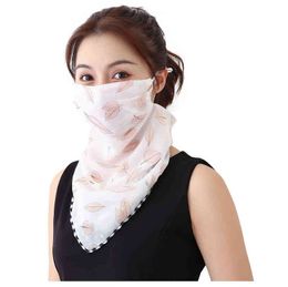 25# Women Sun Protection Scarf Chiffon Neck Gaiter Sun Proof Face Scarf Outdoors Cycling Running Facial Cover Neck Scarf 2 Pack Y1229