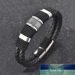 Men Braided Leather Bracelet Stainless Steel Magnetic Clasp Woven Bangles Charm Wristband Black Brown Punk Jewelry Accessories Factory price expert design