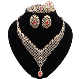 Fashion African Jewellry Sets Women Costume Nigerian Wedding Blue/Red Necklace Earrings Set Dubai Gold Colour Jewellery