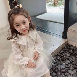 New Spring Summer Girls' Dress Seersucker Beauty Long Sleeves Elegant Party Princess Dress Children Kids Girls' Clothing 210331