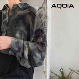 Autumn Streetwear Full Sleeve Camouflage Long Women Blouse Shirt Y2K Loose Button Up Oversize Female Clothing 210521
