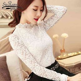 Fashion Womens Tops And Blouses White Lace Shirt Long Sleeve Plus Size Women Blusas Femininas 1695 50 210508