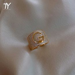 2021 New Design Luxury Zircon G Letter Opening Rings For Woman Fashion Korean Jewellery Wedding Party Girl's Exaggerated Ring X0715