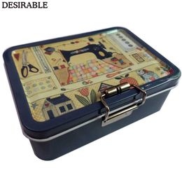 DESIRABLE Portable exquisite metal double-layer sewing card and other small items storage box six Colours optional 210626
