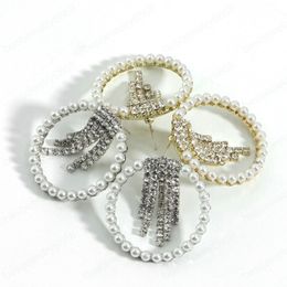 Korean Geometric Round Pearl Stud Earrings Shiny Rhinestone Tassel Earrings Statement Jewellery for Women Accessories