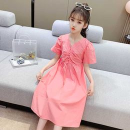 2021 Sweet Girls Dress Solid Colour Plus Size Dress Kids Dresses Clothes Kids Baby Princess Dresses Children Clothes Summer Q0716