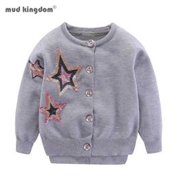 Mudkingdom Little Girls Cardigan Sweater Sparkly Sequins Cute Stars Children Tops Spring 210615