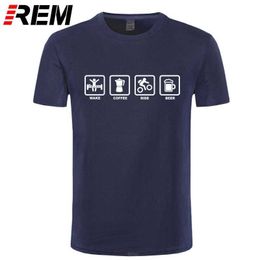 REM Brand Clothing Wake Coffee Rider Beer Bicycle Funny T Shirt Tshirt Men Cotton Short Sleeve T-shirt Top Camiseta 210629