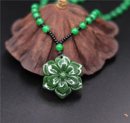 jadeite bead necklace Australia - Carved Lucky Flower Jade Pendant Natural Chinese Green Beads Necklace Charm Jadeite Jewellery Fashion Woman Amulet Gifts