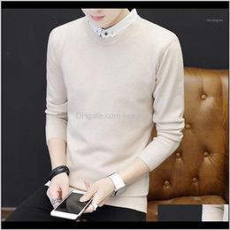 Mens Autumn Shirt Collar Sweaters Pullover Knitted Preppy Style Men Sweater Thin Clothes Fake Two Pieces Black Pullovers1 Ziyl2 Y8Hrs