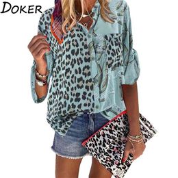 Women Blouse Sping Tops Turn-down Collar Long Sleeve Leopard Shirt Loose Plus Size Clothing For Ladies Blouses 210719