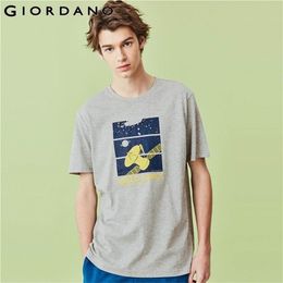 -Giordano homens camiseta 100% algodão impresso espaço espacial manga curta t-shirt camiseta ribbed crewneck sólido camiseta masculina 01089005 210409