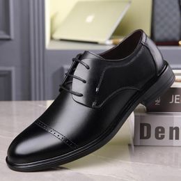 Men's Shoes Cow Leather Rubber Sole Man Office Business Dress Oxford Flats Men Split Wedding Brand Casual Footwear