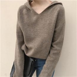 Spring autumn women's pullover hoodie loose and versatile Korean v-neck knit Casual Regular 210416
