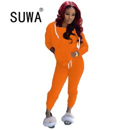 Wholesale Clothing Women Sets Long Sleeve Hoodies Sweatshirt Top Joggers Pants Tracksuit 2 Pieces Outfits 210525