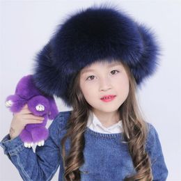 Berets Real Fur Hats For Kids Boys And Girls Thick Winter Outdoor Ear Warm Hat With Flap Children Russian Trapper R12