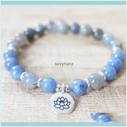 Bracelets Beaded, Strands Manyue Design Women S Labradorite Mala Bracelet Natural Brazil Blue Aventurine Energy Healing Crystals Jewelry Dro