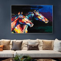 Colourful Horse Oil Painting Wall Pictures For Living Room Two Horses Animal Art Poster and Print Modern Pictures Home Decoration