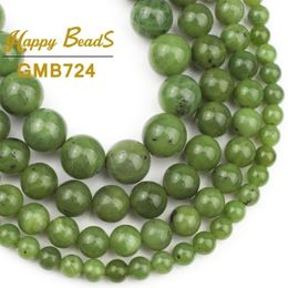 Natural Genuine Canada Green Jades Stone Beads Round Loose Spacer Bead For Jewellery Making Diy Bracelet 6 8 10 12MM 7.5"inches