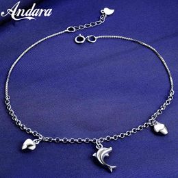 100%925 Sterling Anklet Dolphin Pendant Silver Chain Woman Jewellery