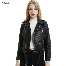 Spring Autumn Women Fashion Bright Colour Black Motor Coats Short Faux Leather Biker Jackets Coat Pu Jacket 210430