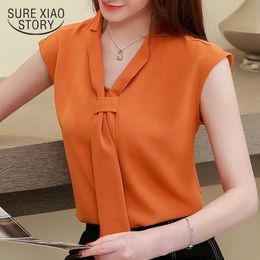 Summer V-neck Short Sleeve Vest Tops Sleeveless Loose Solid Chiffon Shirt Female Korean Fashion Tops and Blouse 9408 50 210527