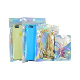 Laser Transparent Plastic Mylar Foil with Hang Hole Zipper Lock Package Bag Self Seal Storage Bag Jewellery Accessories