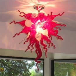 Art Deco Pendant Lamps Nordic Style Luxury Chandelier Red and White Coloured Hand Blown Glass Chandeliers 24 By 36Inches Indoor Lighting for Home Decoration