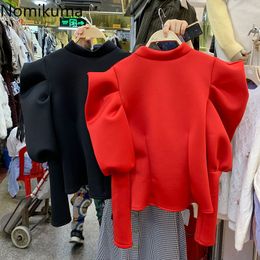 Nomikuma Puff Long Sleeve Women Hoodies Causal O-neck Space-cotton Pullover Sweatshirt Autumn Winter Top Jumper 6D677 210427